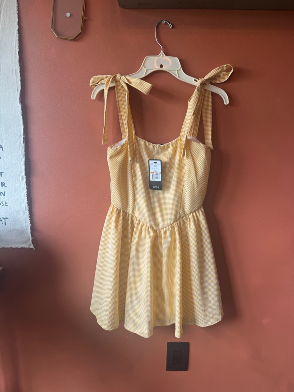 Vici Yellow Gingham Tie-Shoulder Mini Dress